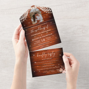 Invitation Tout En Un Mariage photo rustique à cordes de bois