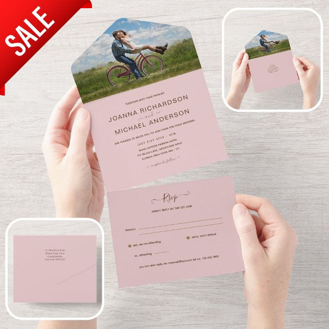 Invitation Tout En Un Mariage PHOTO TOUT COMPRIS ROSE NOIR RSVP (Créateur téléchargé)