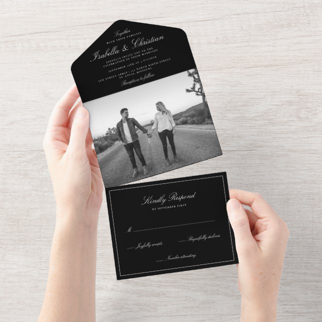 Invitation Tout En Un Mariage photo tout-en-un simple élégance (Déchirure)