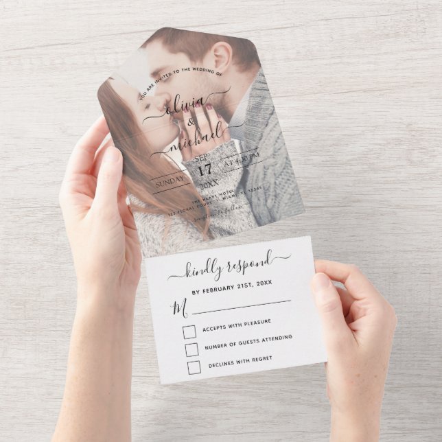 Invitation Tout En Un Mariage photo transparent simple moderne (Déchirure)