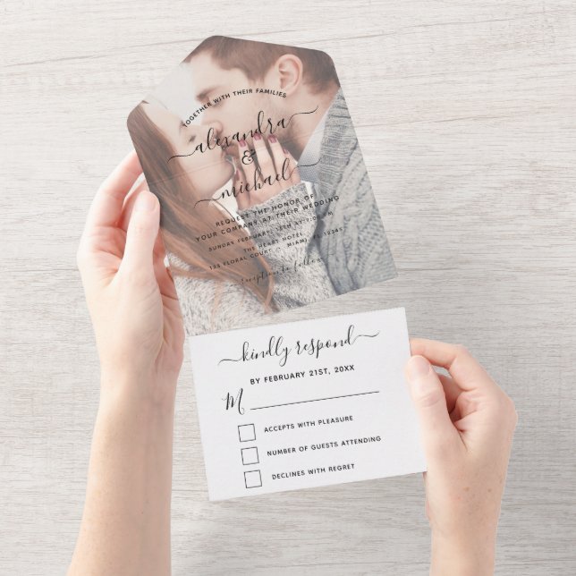 Invitation Tout En Un Mariage photo transparent simple moderne RSVP (Déchirure)