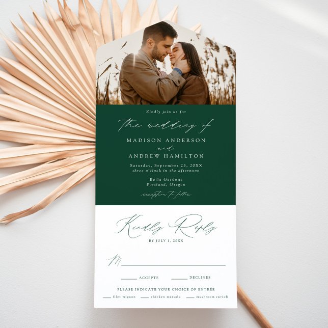Invitation Tout En Un Mariage photo vert élégant moderne (Créateur téléchargé)