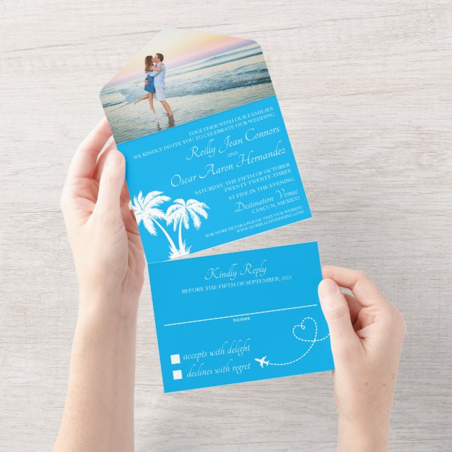 Invitation Tout En Un Mariage Plage Turquoise Tout En Un (Déchirure)