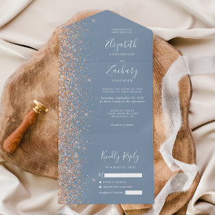 Invitation Tout En Un Mariage Poussiéreux Bleu Moderne avec Paillettes d