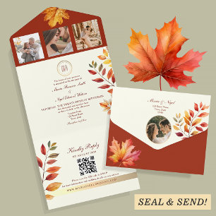 Invitation Tout En Un Mariage QR Code Automne Rustique