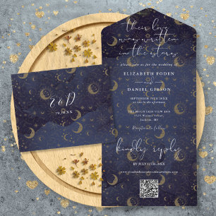 Invitation Tout En Un Mariage QR Code Céleste Écrit Dans Les Étoiles