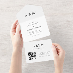 Invitation Tout En Un Mariage QR minimaliste blanc transparent
