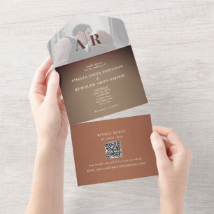 Invitation Tout En Un Mariage QR Photo Brun Cuivré