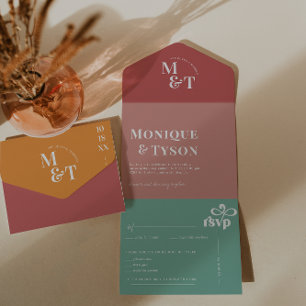 Invitation Tout En Un Mariage Rétro des Années Soixante-dix  