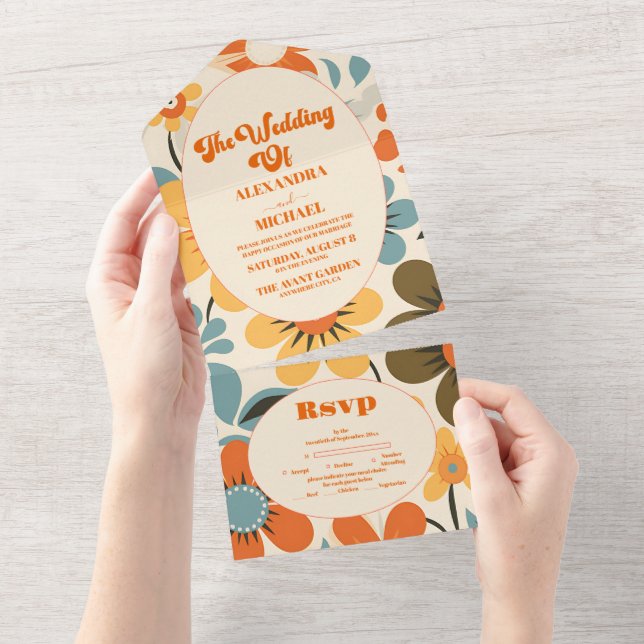 Invitation Tout En Un Mariage rétro vintage (Déchirure)