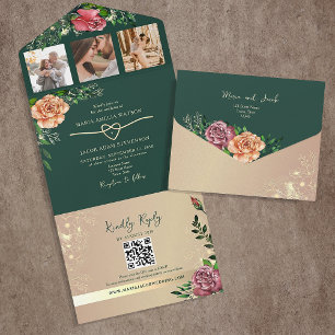 Invitation Tout En Un Mariage Romantique Floral Vert Emeraude