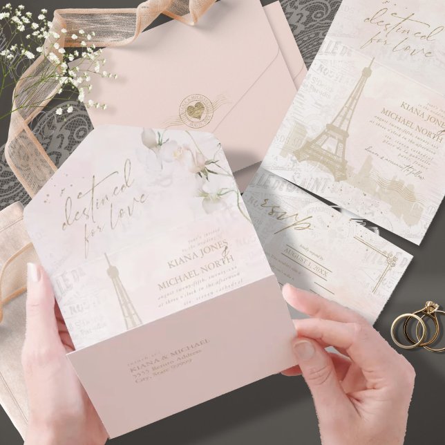 Invitation Tout En Un Mariage romantique français RSVP Blush ID870 (Créateur téléchargé)
