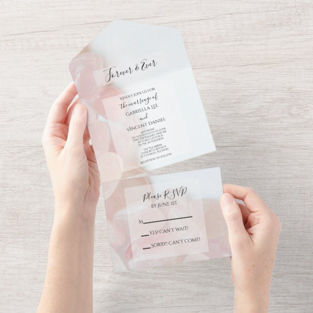 Invitation Tout En Un Mariage rose à quartz rose (Déchirure)