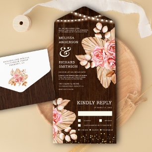 Invitation Tout En Un Mariage Rose de la pêche à la palme séchée par le 
