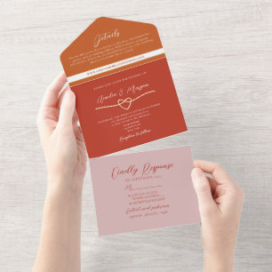 Invitation Tout En Un Mariage rose et rouge orange