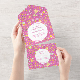 Invitation Tout En Un Mariage rose floral moderne