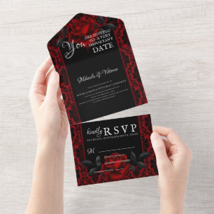 Invitation Tout En Un Mariage Rose gothique foncé