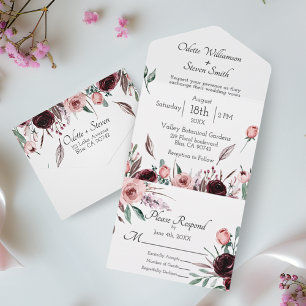 Invitation Tout En Un Mariage Rose Pâle et Bourgeon de Florale à l'Aquar