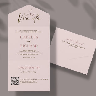 Invitation Tout En Un Mariage rose pâle   QR Code Tout en un