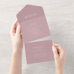 Invitation Tout En Un Mariage Rose simple et poussiéreux contemporain