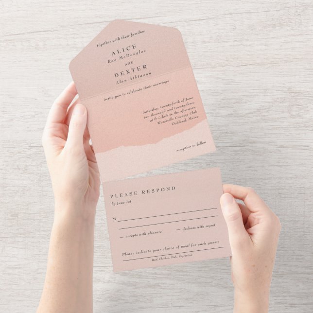 Invitation Tout En Un Mariage Rose tout-en-un classique (Déchirure)