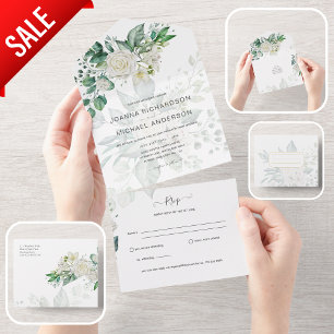 Invitation Tout En Un Mariage Roses blanches tout compris Inviter RSVP