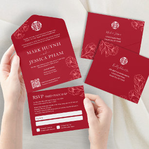Invitation Tout En Un Mariage Rouge Bilingue Vietnamien Anglais Tout Com