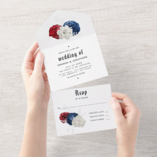 Invitation Tout En Un Mariage rouge blanc et bleu américain