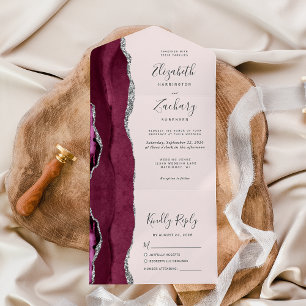 Invitation Tout En Un Mariage Rouge Bourgogne Agate Blush Rose