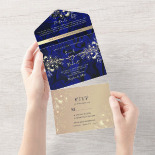 Invitation Tout En Un Mariage Royal Blue de luxe