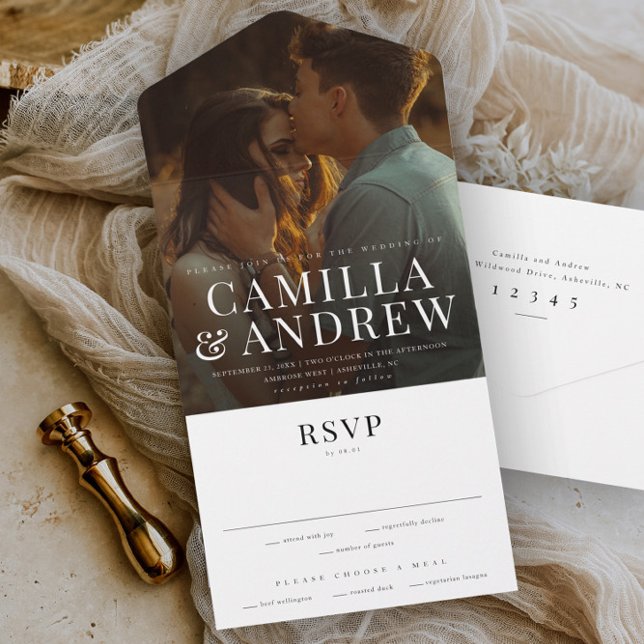 Invitation Tout En Un Mariage RSVP élégant et moderne (Créateur téléchargé)