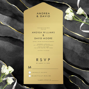 Invitation Tout En Un Mariage RSVP minimaliste ultra moderne Gold