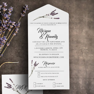 Invitation Tout En Un Mariage RSVP Sprig Sprig de lavande florale simple