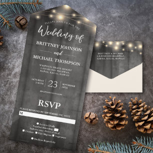 Invitation Tout En Un Mariage Rustique à cordes en bois noir