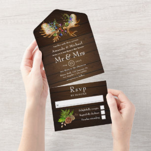 Invitation Tout En Un Mariage rustique aquarelle en forêt