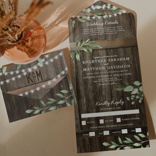 Invitation Tout En Un Mariage rustique avec verdure à budget (Créateur téléchargé)