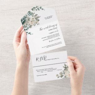 Invitation Tout En Un Mariage Rustique avec Verdure d'Eucalyptus