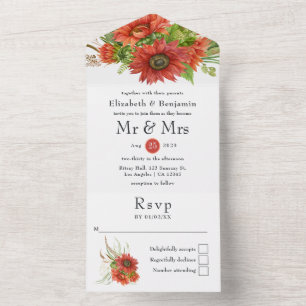 Invitation Tout En Un Mariage Rustique Bohème Tournesols Rouges Tout En