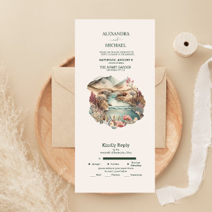 Invitation Tout En Un Mariage rustique boho aquarelle en montagne