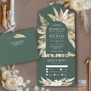 Invitation Tout En Un Mariage Rustique Boho Arc de Gazon de Pampa Vert S