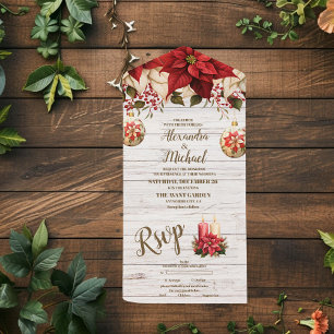 Invitation Tout En Un Mariage Rustique en bois blanc Poinsettia
