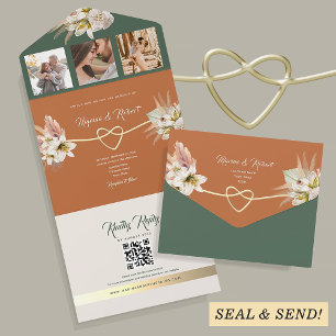 Invitation Tout En Un Mariage rustique orange et vert olive