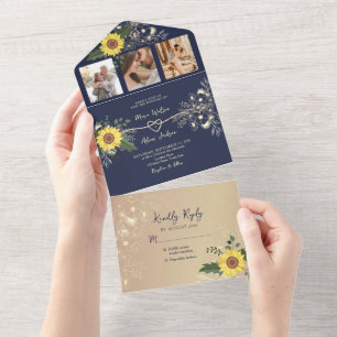 Invitation Tout En Un Mariage Rustique Tournesol Bleu Nuit