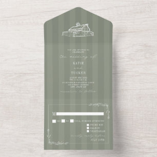 Invitation Tout En Un Mariage Rustique Vert Sauge RSVP de Grange