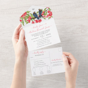 Invitation Tout En Un Mariage secret de jardin forestier rose et marine