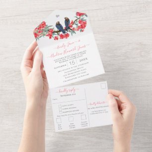 Invitation Tout En Un Mariage secret forêt jardin Rose et Navy