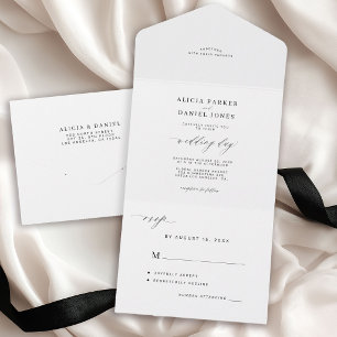 Invitation Tout En Un Mariage simple élégant minimaliste noir et blanc