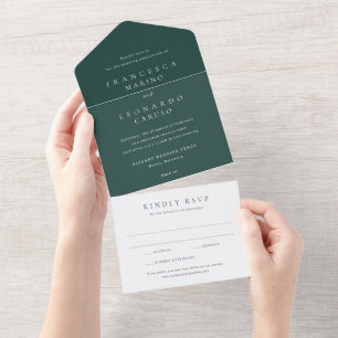 Invitation Tout En Un Mariage Simple Émeraude Classique