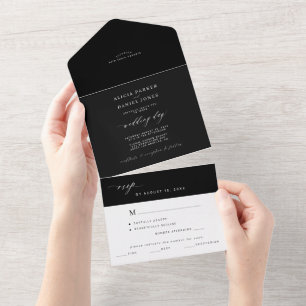 Invitation Tout En Un Mariage simple minimaliste noir et blanc élégant