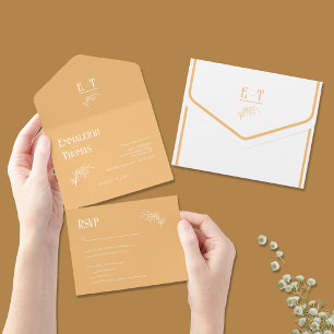 Invitation Tout En Un Mariage Simple Moderne Coucher de Soleil Aube Ambr